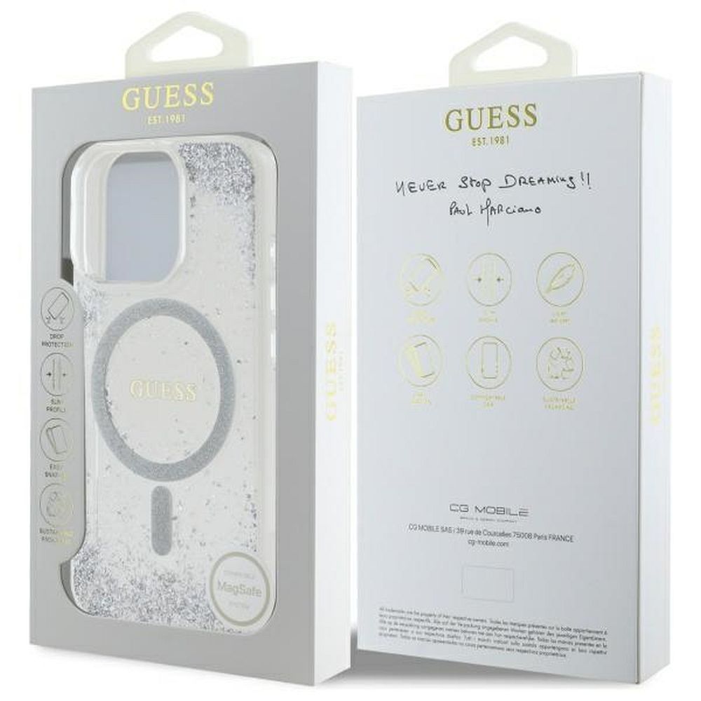 GUESS case for IPHONE 16 Pro compatible with MagSafe GUHMP16LRGRGES (Resin Gradient Glitter) silver