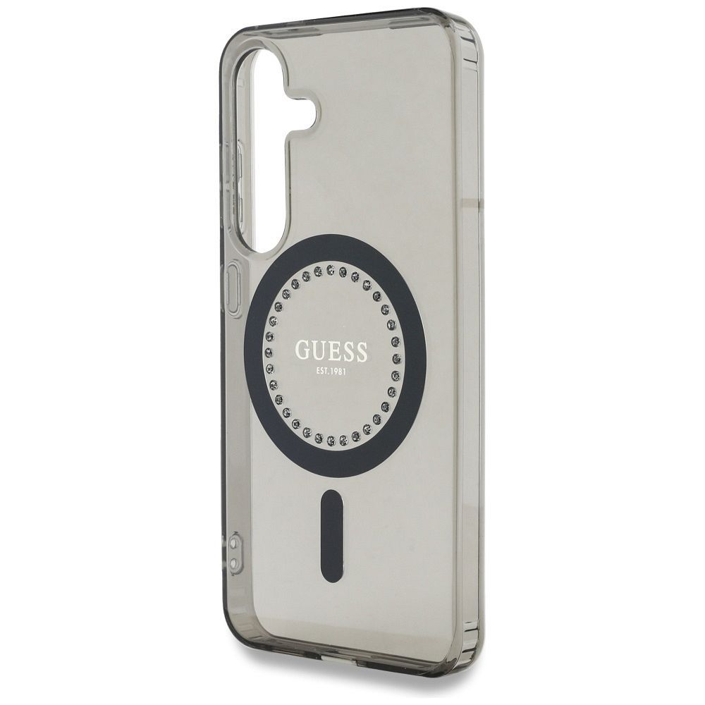 Θήκη Κινητού GUESS για Samsung S25 Μαύρη με Μαγνητικό Κούμπωμα & Στρας