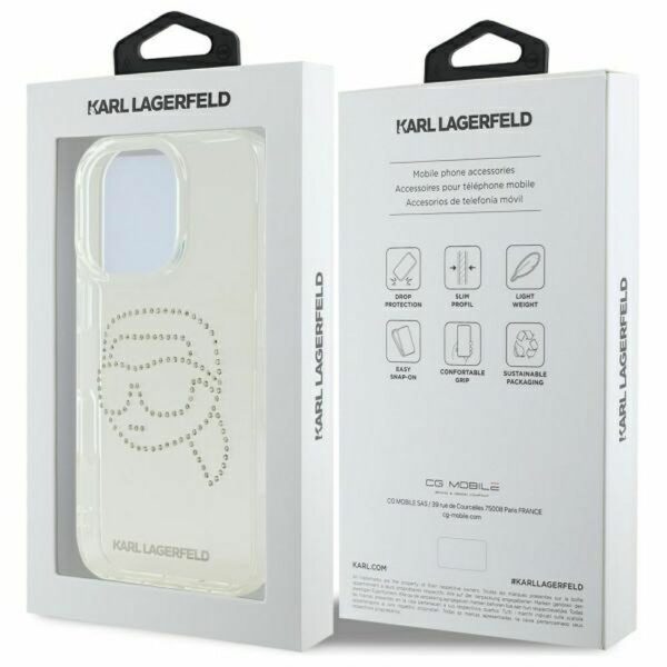 KARL LAGERFELD case for IPHONE 16 Pro KLHCP16LHKHDCELT (IML Rhinestones K Head) transparent