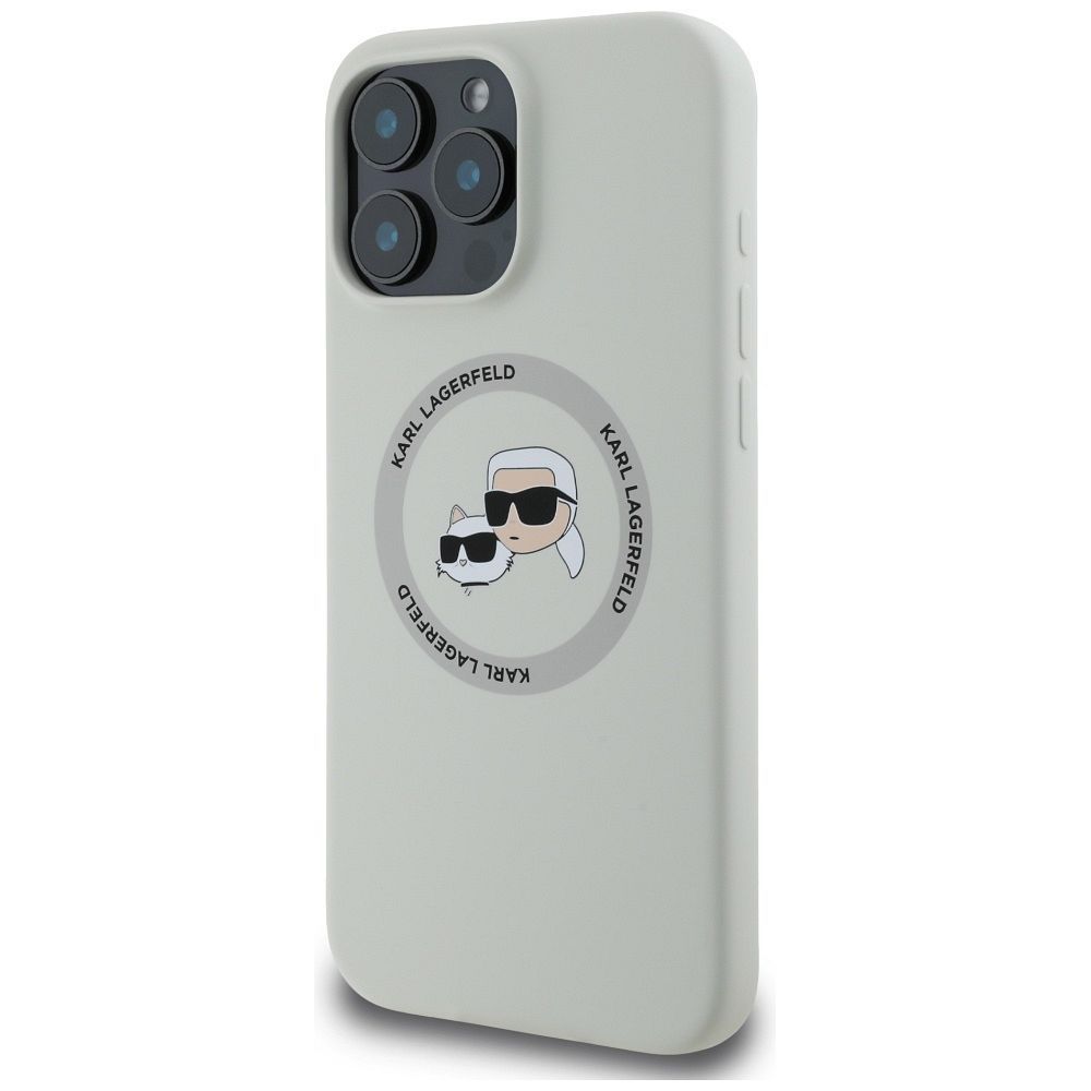 KARL LAGERFELD case for IPHONE 16 Pro compatible with MagSafe KLHMP16LSKCHTCE (Silicone KC Heads) beige