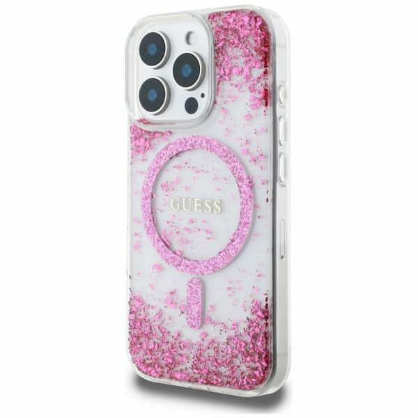 GUESS case for IPHONE 16 Pro compatible with MagSafe GUHMP16LRGRGEP (Resin Bottom Glitter) pink