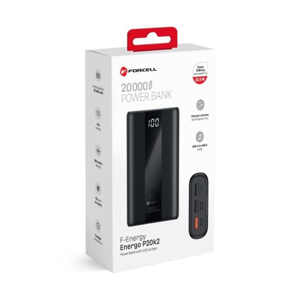 FORCELL F-ENERGY P20K2 Energo powerbank PD QC3.0 3A 22,5W 20000 mAh black