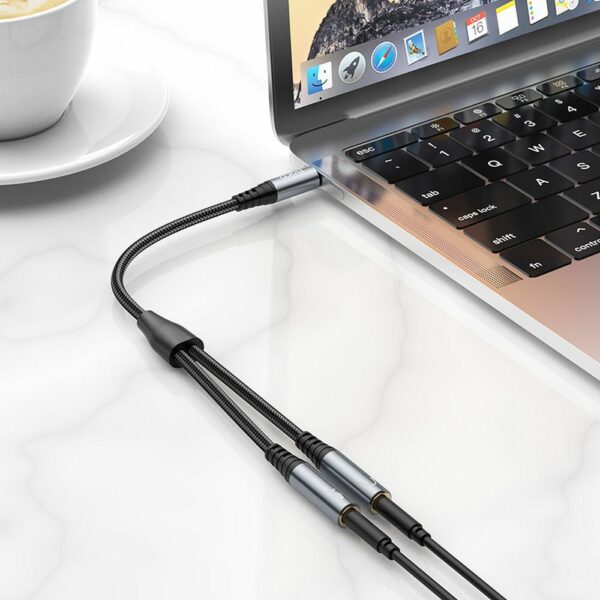 HOCO cable AUX 2in1 Jack 3,5 mm (male) to 2 x Jack 3,5 mm (female) UPA21 0,25 m metal gray