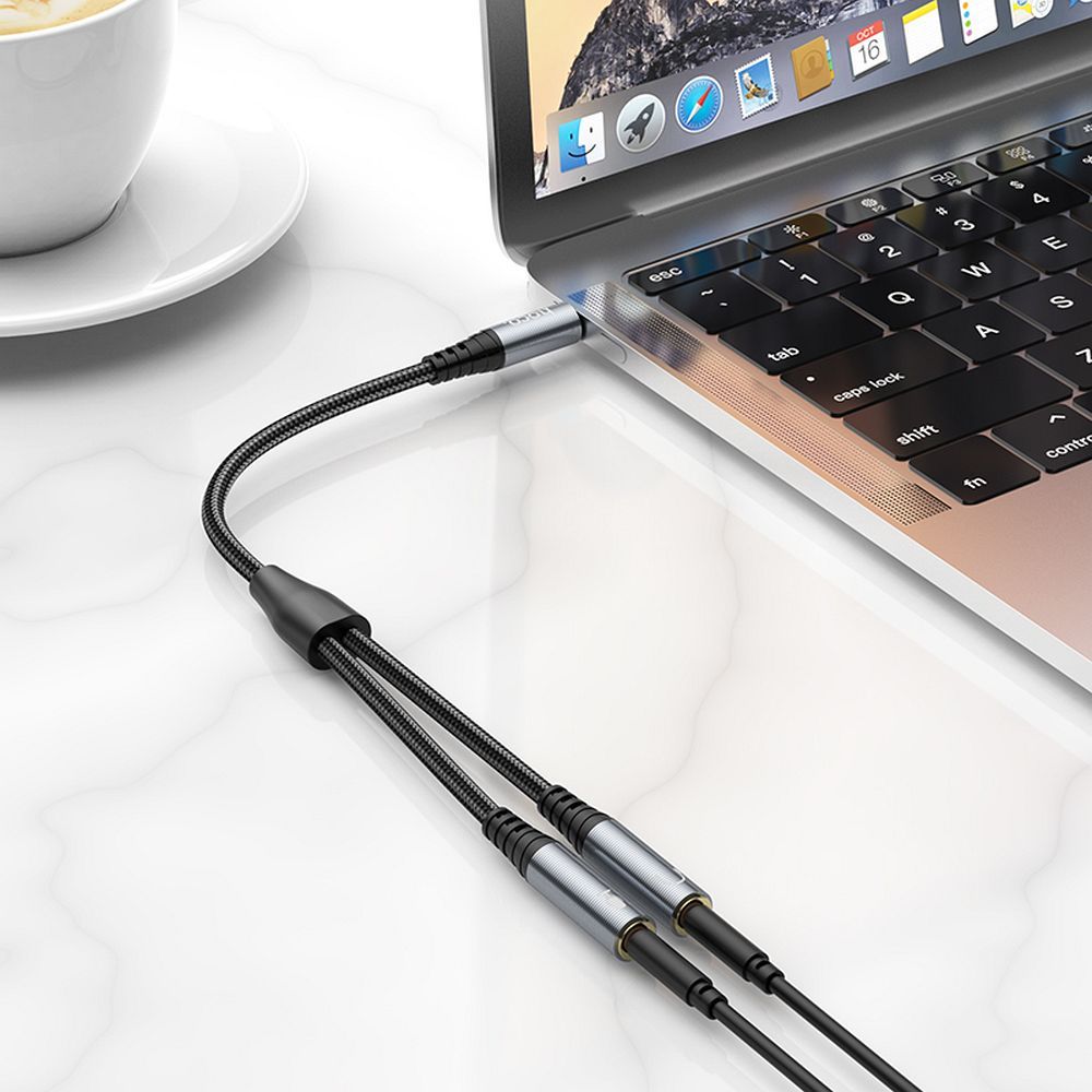 HOCO cable AUX 2in1 Jack 3,5 mm (male) to 2 x Jack 3,5 mm (female) UPA21 0,25 m metal gray