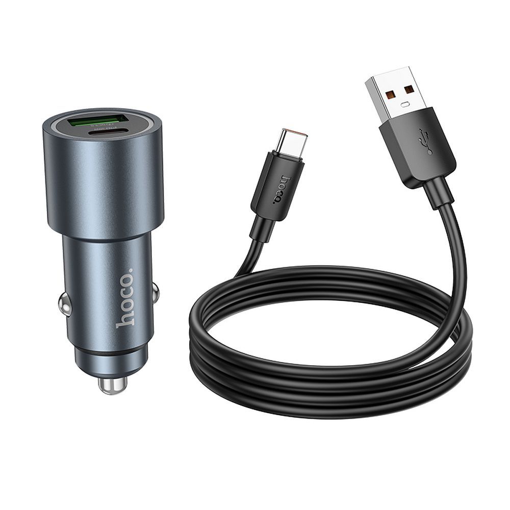 HOCO car charger USB A + Type C + cable USB A to Type C PD QC3.0 48W Z60 black