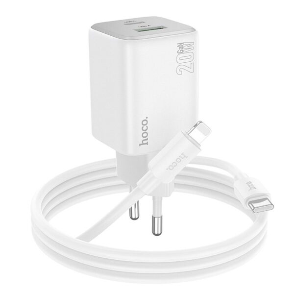 HOCO charger USB A + Type C + cable Type C to Lightning PD QC 3A 20W N41 white