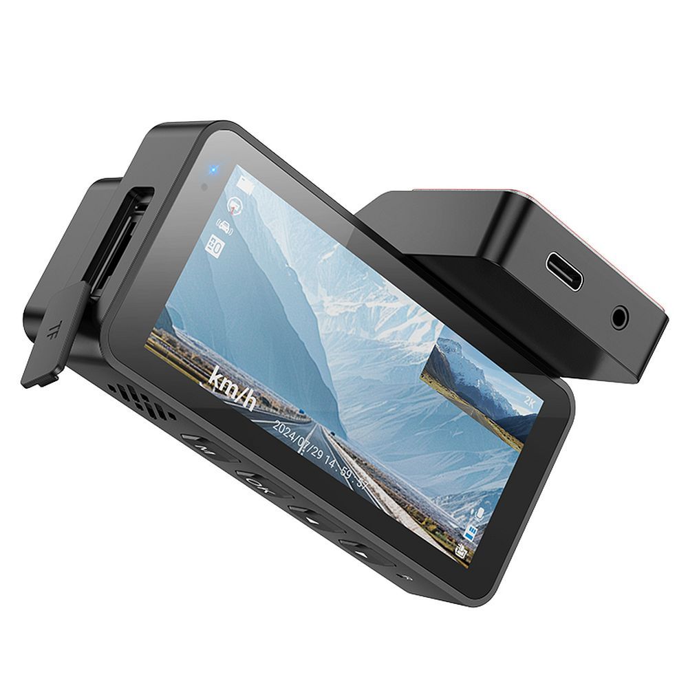 HOCO car camera with display 3,69" + rear camera 2K GPS DV12 silvery gray