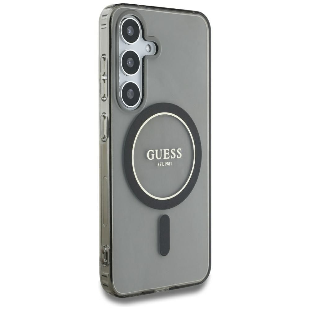 Θήκη Κινητού GUESS Samsung S25 Μαύρη με Γκλίτερ & Μαγνητικό Κύκλο