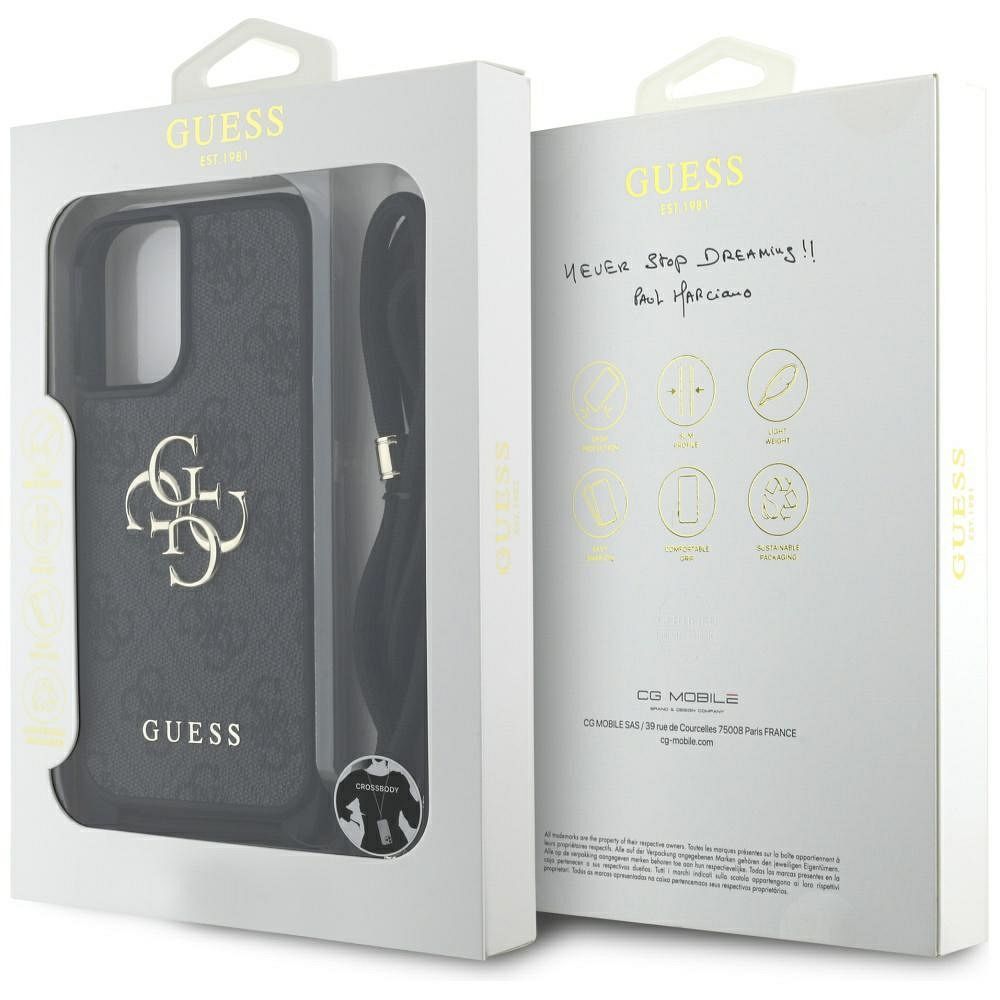 GUESS case for IPHONE 16 Plus GUHCP16MP4GMGCRK (CBDY PU 4G Big Logo W/Cord Strap) black
