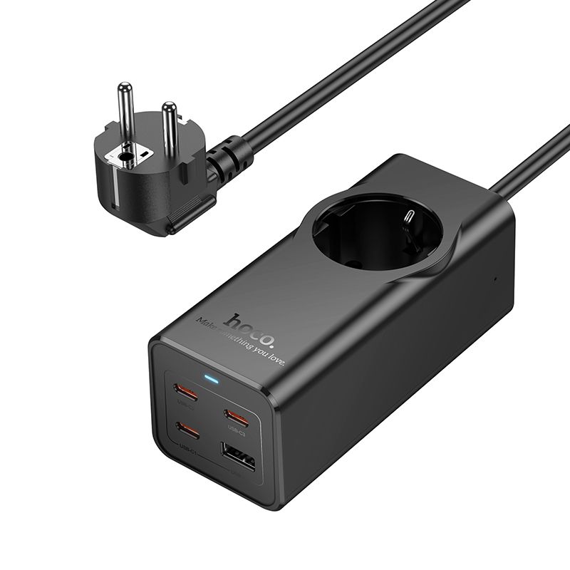 HOCO extension cord 1 socket + USB A + 3 x Type C PD QC3.0 3A 67W NS9 2 m black