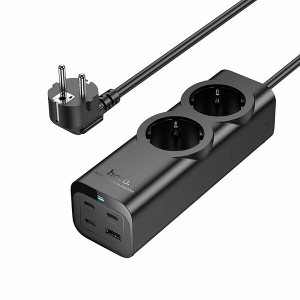 HOCO extension cord 2 socket + USB A + 3 x Type C PD QC3.0 3A 67W NS10 2 m black