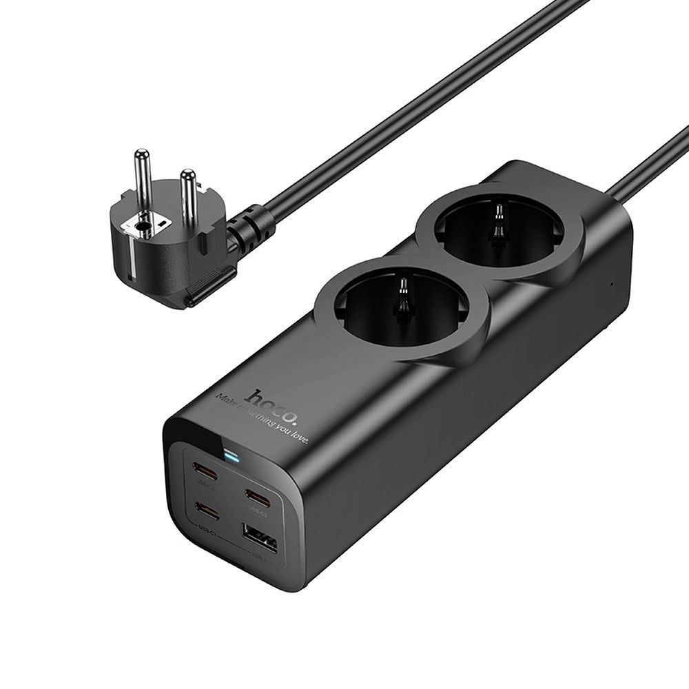 HOCO extension cord 2 socket + USB A + 3 x Type C PD QC3.0 3A 67W NS10 2 m black