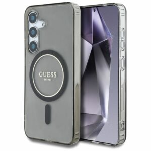 Θήκη Κινητού GUESS Samsung S25 Μαύρη με Γκλίτερ & Μαγνητικό Κύκλο