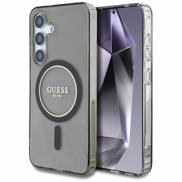 Θήκη Κινητού GUESS Samsung S25 Μαύρη με Γκλίτερ & Μαγνητικό Κύκλο