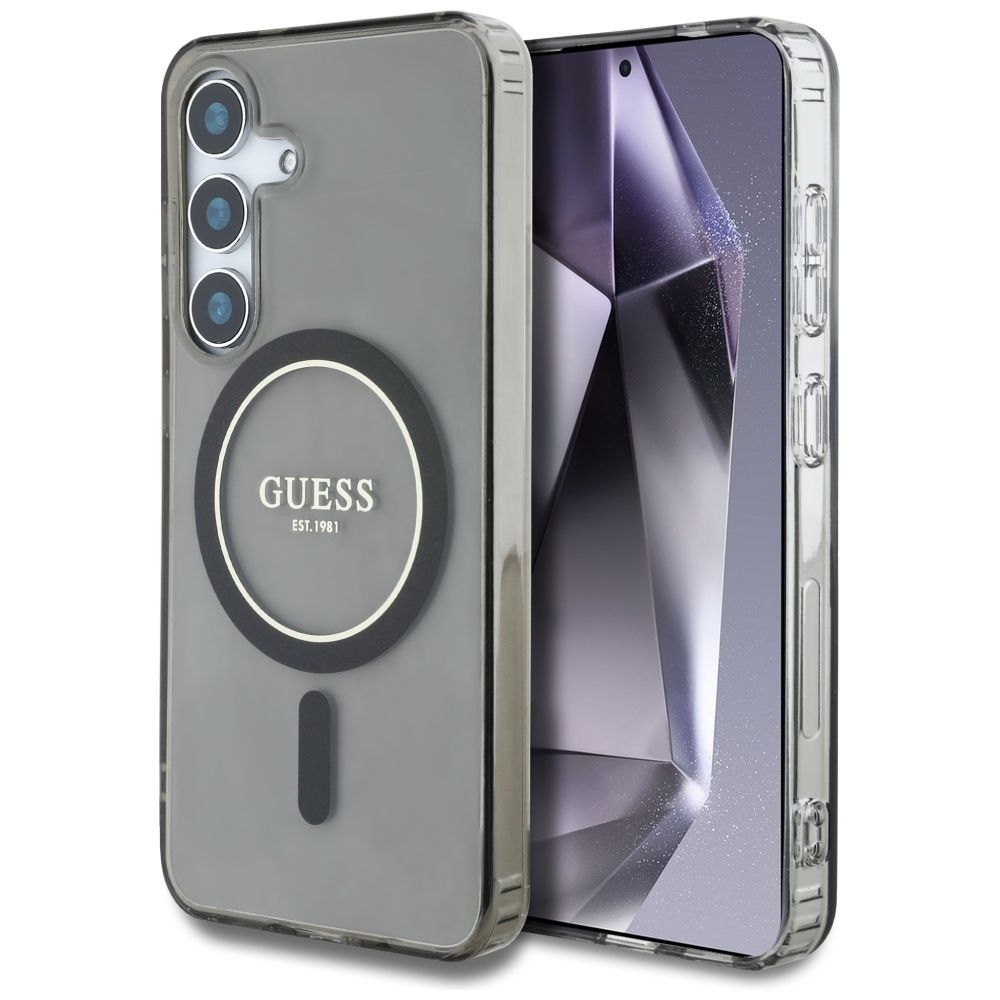Θήκη Κινητού GUESS Samsung S25 Μαύρη με Γκλίτερ & Μαγνητικό Κύκλο