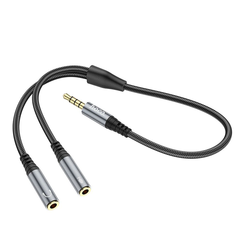 HOCO cable AUX 2in1 Jack 3,5 mm (male) to 2 x Jack 3,5 mm (female) UPA21 0,25 m metal gray