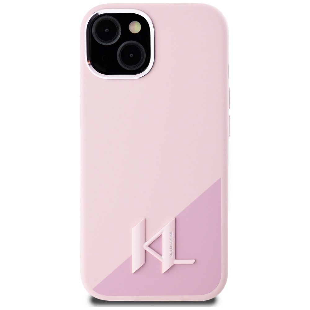 KARL LAGERFELD case for IPHONE 15 compatible with MagSafe KLHMP15SSCMKMPCP (Silicone Initial Metal Logo) pink