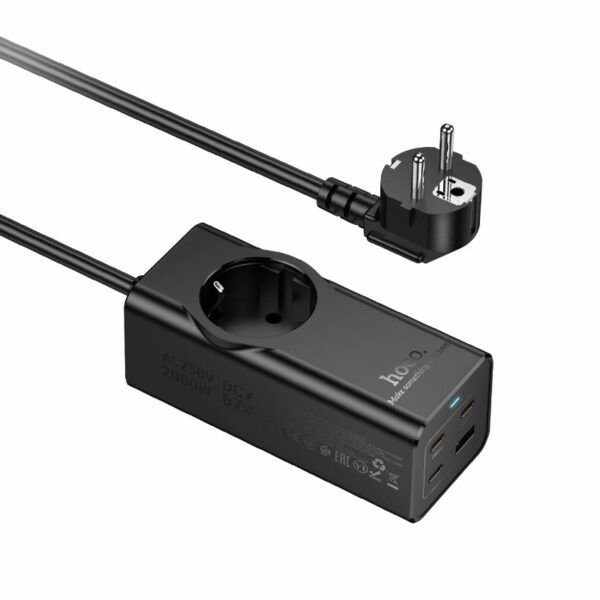 HOCO extension cord 1 socket + USB A + 3 x Type C PD QC3.0 3A 67W NS9 2 m black