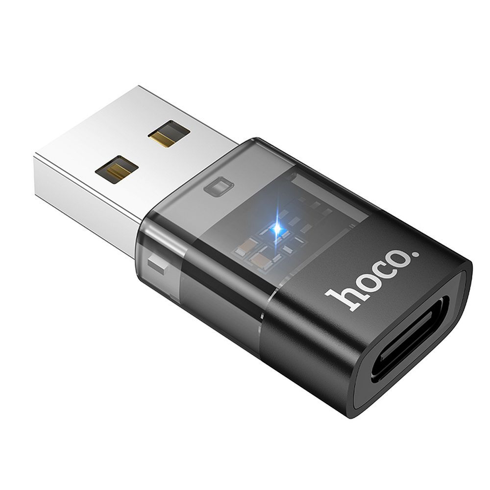 Αντάπτορας HOCO USB A σε Type C UA36C Διάφανος Μαύρος - Μετατροπέας USB