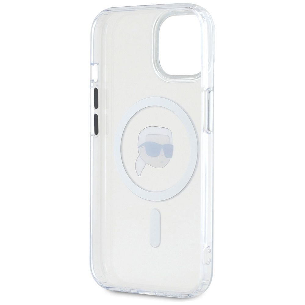 KARL LAGERFELD case for IPHONE 15 Plus compatible with MagSafe KLHMP15MHLSKIH (IML Metal K Head) white