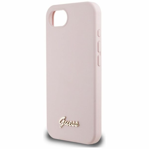 GUESS case for IPHONE 16e (SE 4 2025) compatible with MagSafe GUHMPSE4SMBSLP (Silicone Script Metal Logo) pink