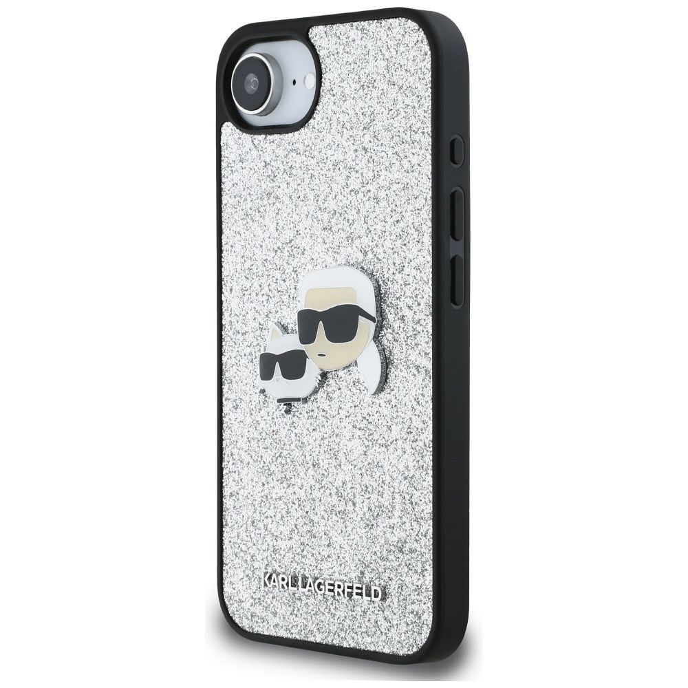KARL LAGERFELD case for IPHONE 16e (SE 4 2025) KLHCPSE4PFGKCPS (Fixed Glitter W/ Ikonik Metal Pin) silver