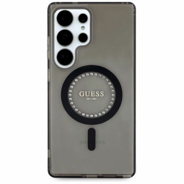 Θήκη Κινητού GUESS για Samsung S25 Ultra Μαύρη με Μαγνητικό Κούμπωμα & Στρας