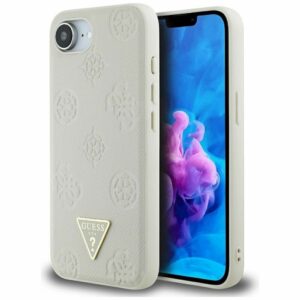 GUESS case for IPHONE 16e (SE 4 2025) compatible with MagSafe GUHMPSE4PGBTME (Grained PU Hot Stamp Peony Triangle Logo) beige