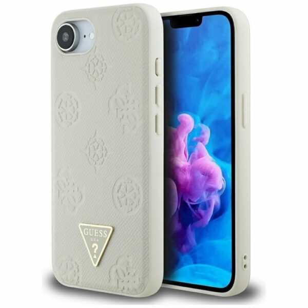 GUESS case for IPHONE 16e (SE 4 2025) compatible with MagSafe GUHMPSE4PGBTME (Grained PU Hot Stamp Peony Triangle Logo) beige