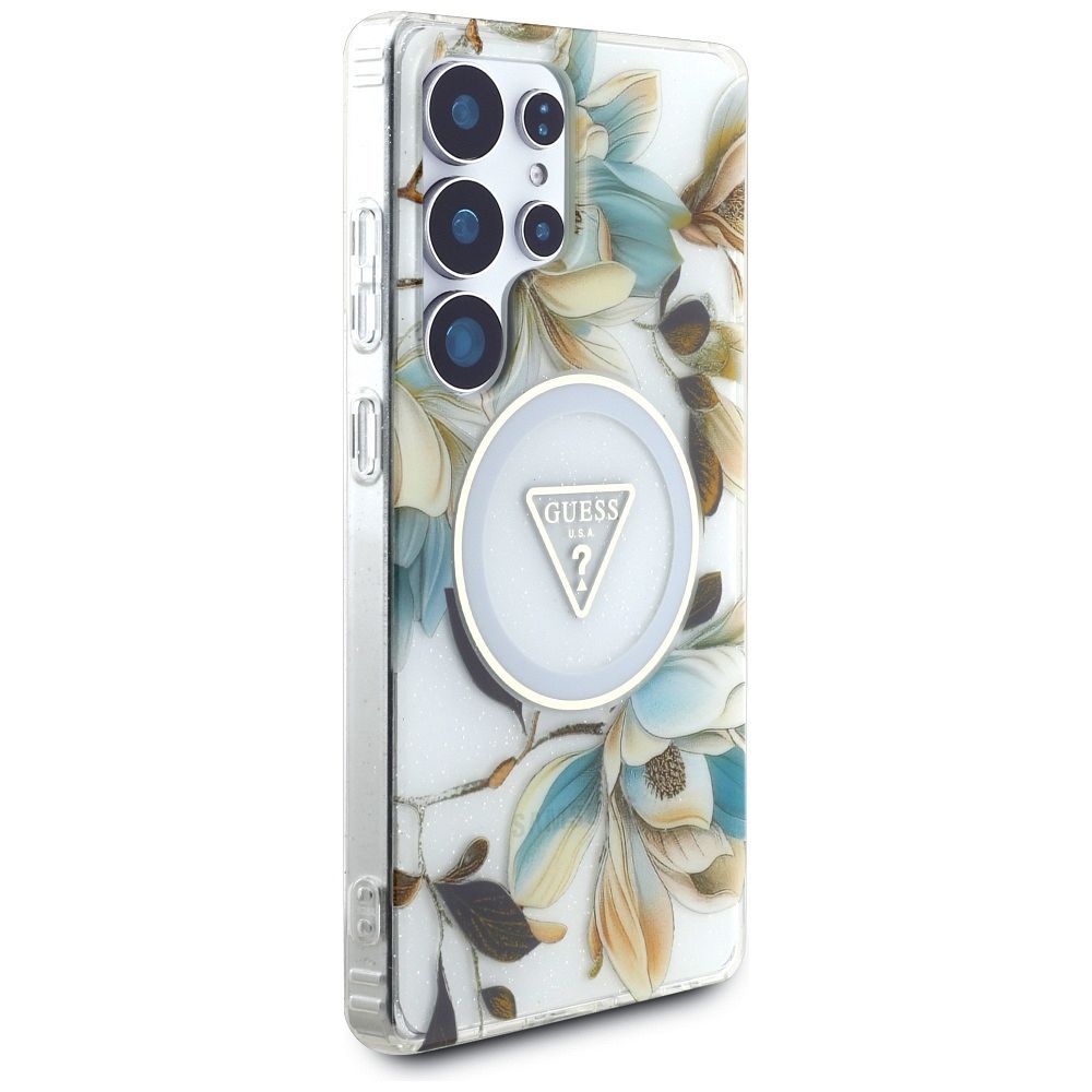 Θήκη Κινητού GUESS Samsung S25 Ultra Λευκή με Γκλίτερ & Λουλούδια