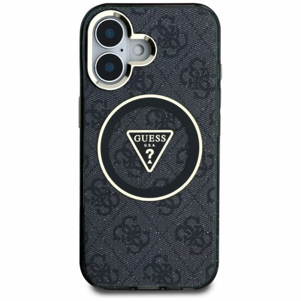 GUESS case for IPHONE 16 compatible with MagSafe GUHMP16SHG4PRTGK (IML Metal Glitter 4G Circle Triangle) black