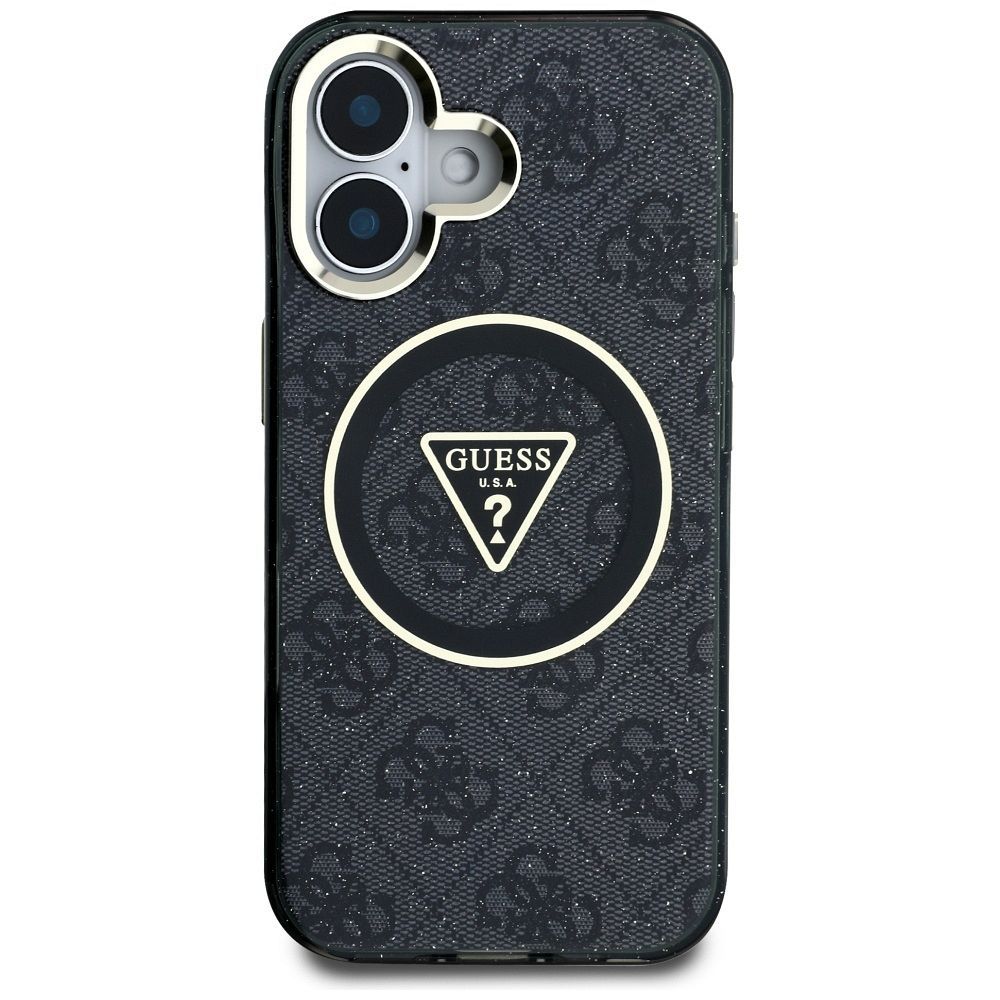 GUESS case for IPHONE 16 compatible with MagSafe GUHMP16SHG4PRTGK (IML Metal Glitter 4G Circle Triangle) black