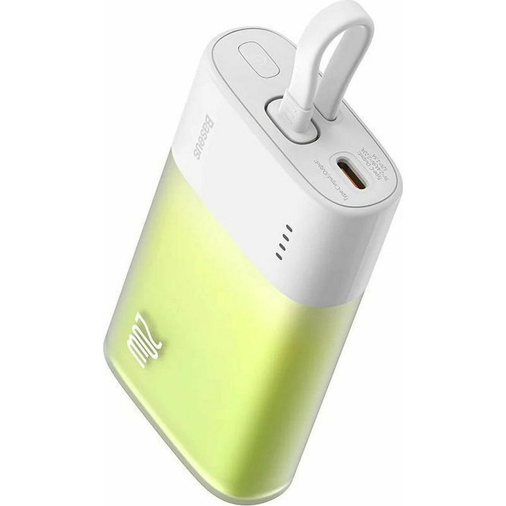 Powerbank Baseus 5200mAh με Καλώδιο Lightning & Type-C PD QC 20W - Λευκό/Πράσινο