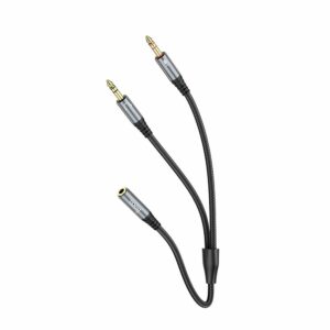 HOCO cable AUX 2in1 Jack 3,5 mm (female) to 2 x Jack 3,5 mm (male) UPA21 0,25 m metal gray