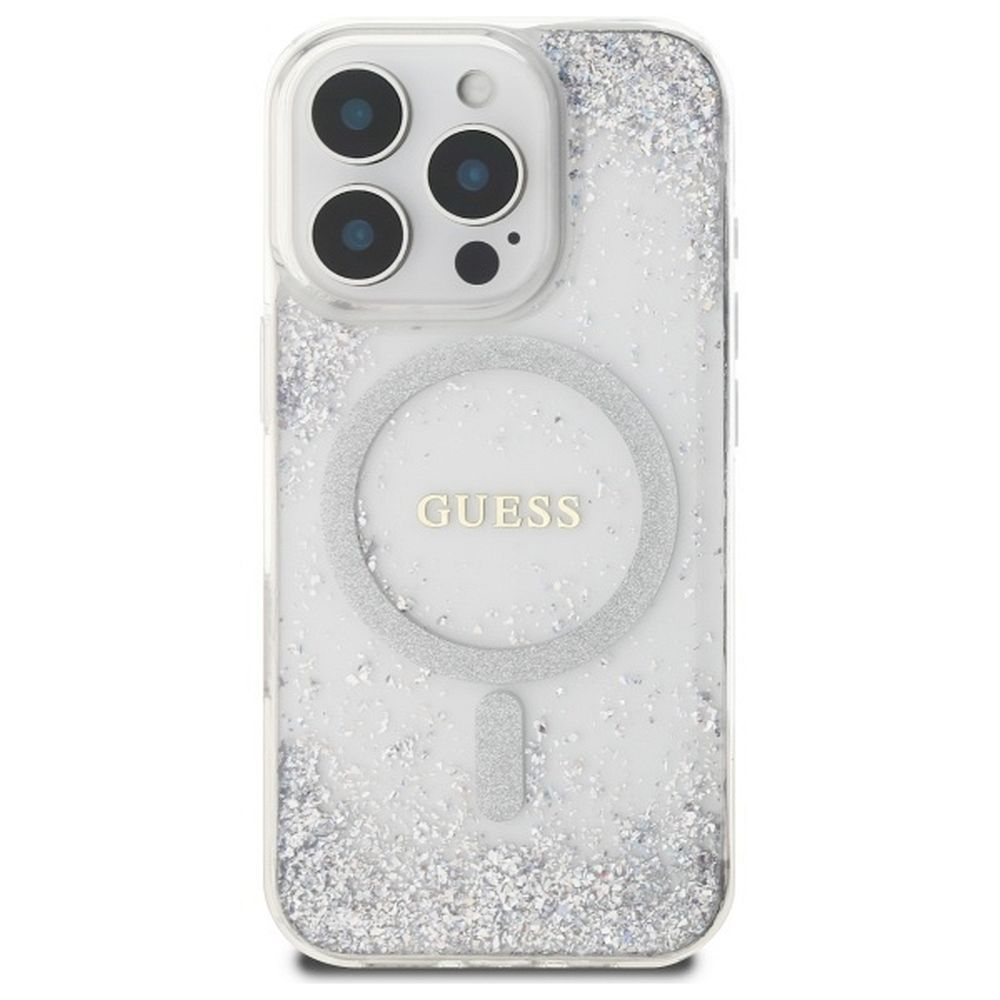 GUESS case for IPHONE 16 Pro compatible with MagSafe GUHMP16LRGRGES (Resin Gradient Glitter) silver