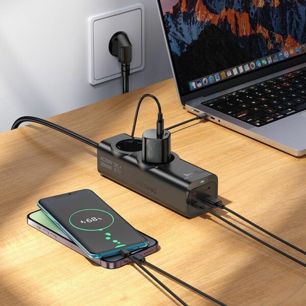 HOCO extension cord 2 socket + USB A + 3 x Type C PD QC3.0 3A 67W NS10 2 m black