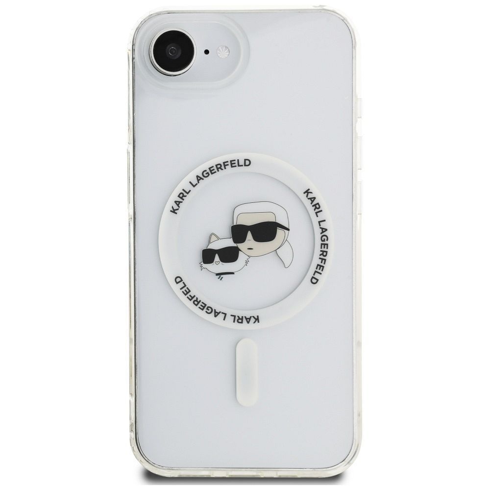 KARL LAGERFELD case for IPHONE 16e (SE 4 2025) compatible with MagSafe KLHMPSE4HLSKCH (IML Metal KC Heads) white