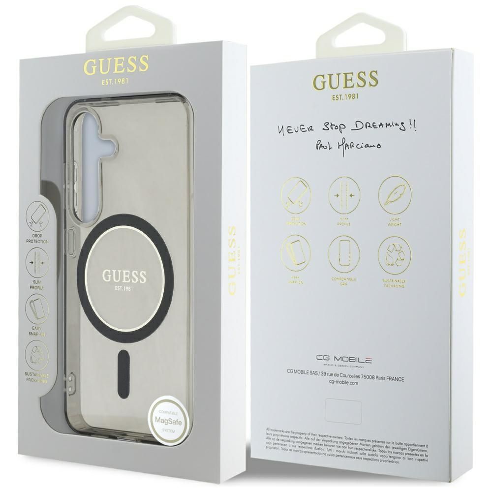 Θήκη Κινητού GUESS Samsung S25 Μαύρη με Γκλίτερ & Μαγνητικό Κύκλο
