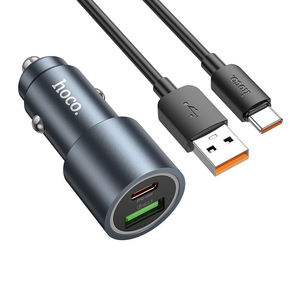 HOCO car charger USB A + Type C + cable USB A to Type C PD QC3.0 48W Z60 black