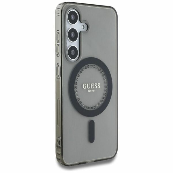 Θήκη Κινητού GUESS για Samsung S25 Μαύρη με Μαγνητικό Κούμπωμα & Στρας