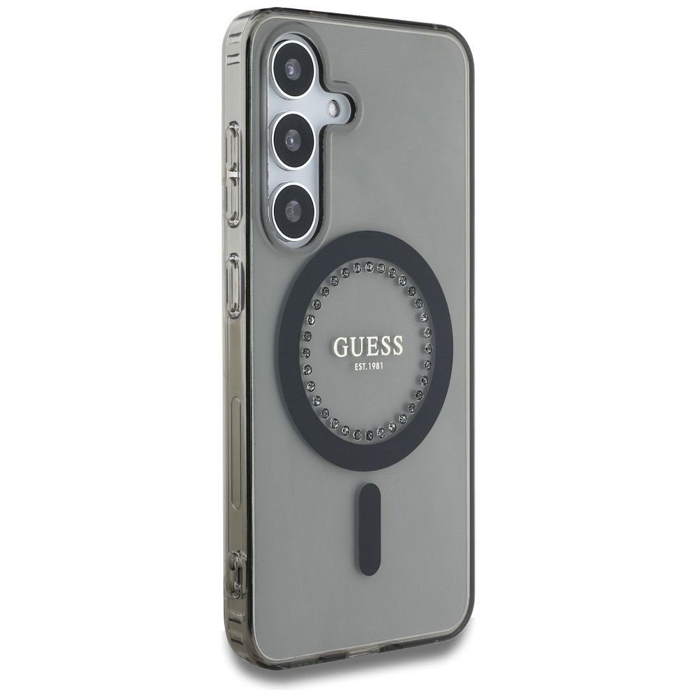 Θήκη Κινητού GUESS για Samsung S25 Μαύρη με Μαγνητικό Κούμπωμα & Στρας