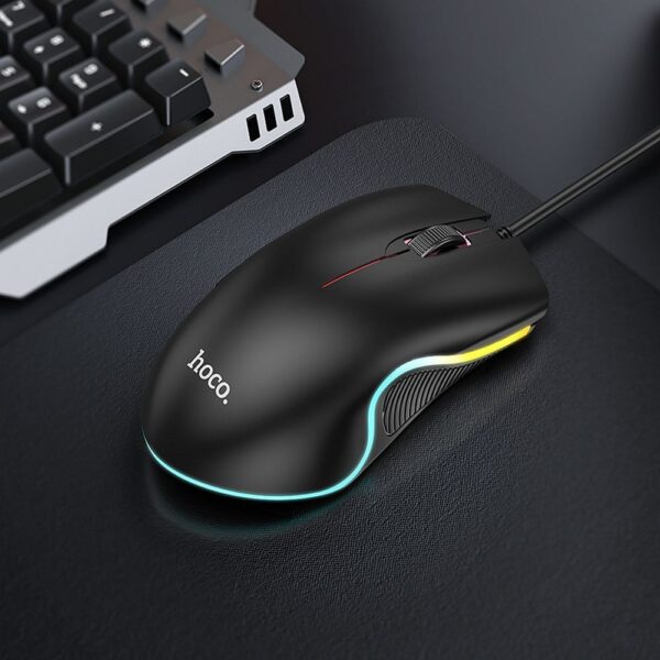 HOCO wire computer mouse USB A 1000 DPI with flashing GM19 black
