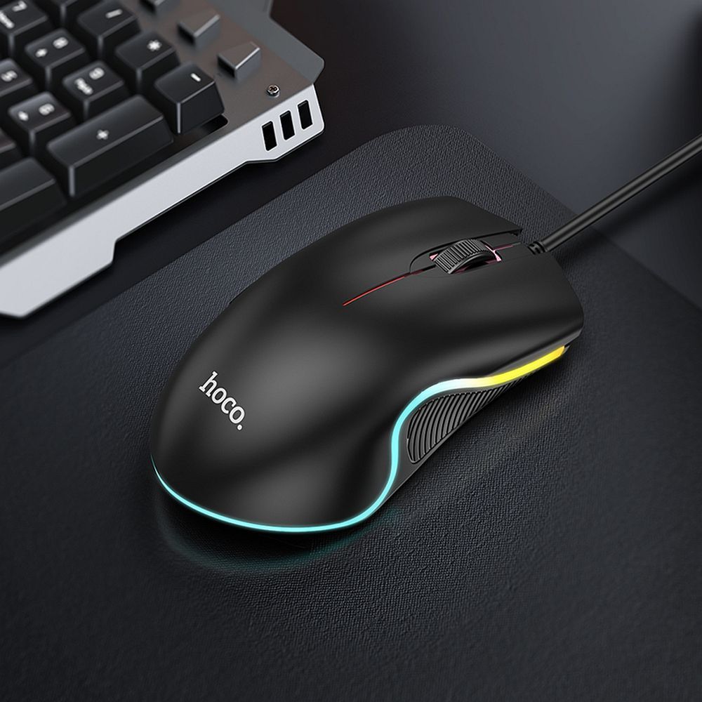 HOCO wire computer mouse USB A 1000 DPI with flashing GM19 black