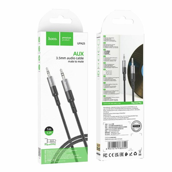 HOCO cable AUX Jack 3,5 mm (male) to Jack 3,5 mm (male) UPA23 1 m metal gray