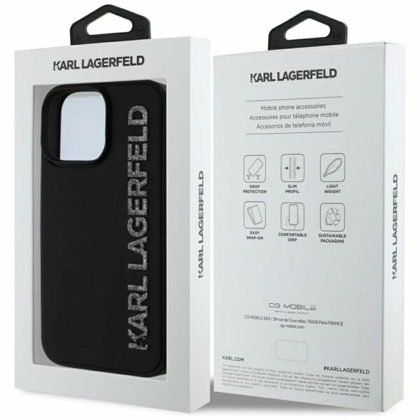 KARL LAGERFELD case for IPHONE 16 Pro Max KLHCP16XRBKGVCK (3D Rubber Elongated Glitter) black
