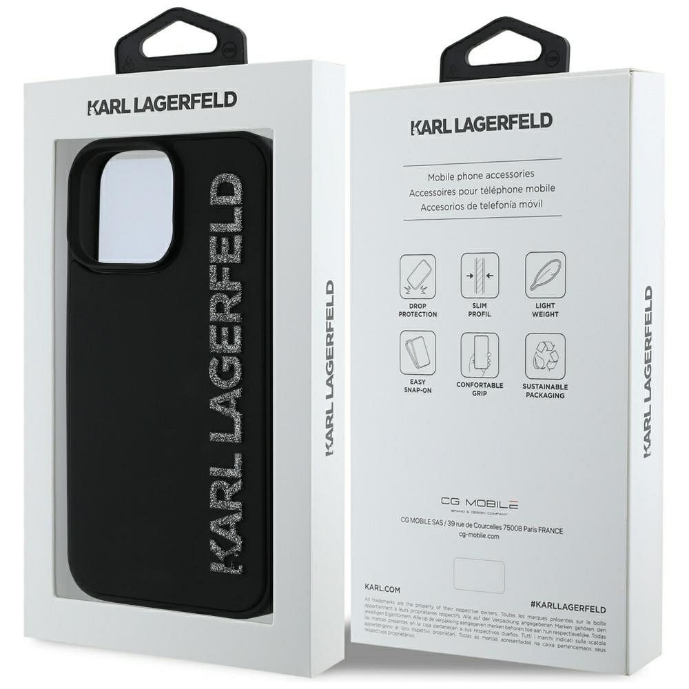 KARL LAGERFELD case for IPHONE 16 Pro Max KLHCP16XRBKGVCK (3D Rubber Elongated Glitter) black