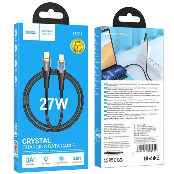 HOCO cable Type C to Lightning PD 27W U121 1,2 m black transparent
