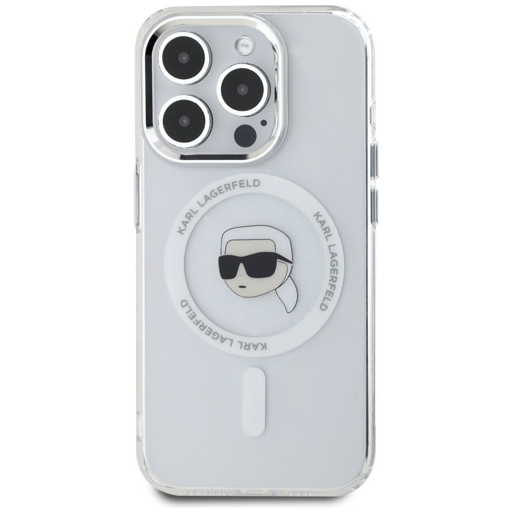 KARL LAGERFELD case for IPHONE 15 Pro Max compatible with MagSafe KLHMP15XHLSKIH (IML Metal K Head) white