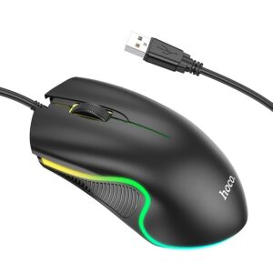 HOCO wire computer mouse USB A 1000 DPI with flashing GM19 black