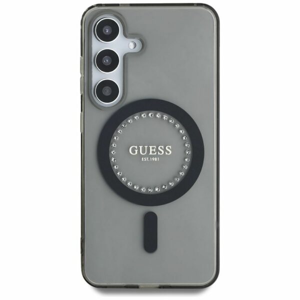 Θήκη Κινητού GUESS για Samsung S25 Μαύρη με Μαγνητικό Κούμπωμα & Στρας